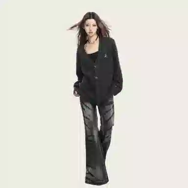 Bodafee V-Neck Knit Sweater Black Grey