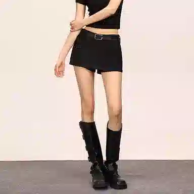 柏黛妃 美式复古简约纯色短款休闲短裙 女款