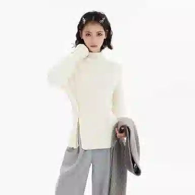 柏黛妃 打底开叉设计感针织衫 女款 白色