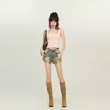 柏黛妃 美式鱼骨内搭甜美修身背心 女款 粉色