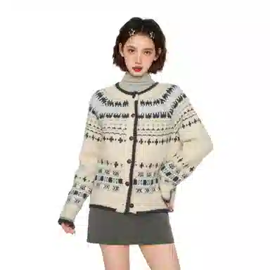 柏黛妃 复古费尔岛针织衫外穿加厚羊毛外套上衣 女款