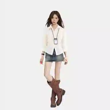 柏黛妃 翻领修身收腰薄款纯色简约长袖衬衫 女款