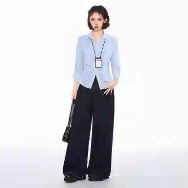 柏黛妃 翻领修身收腰薄款纯色简约长袖衬衫 女款