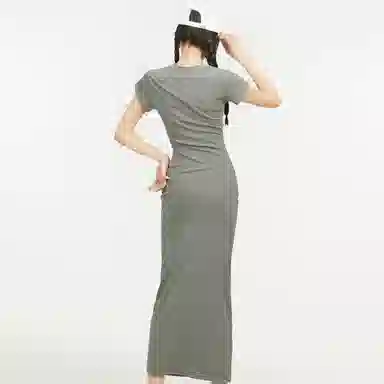 柏黛妃 纯色简约修身短袖连衣裙 女款 灰色