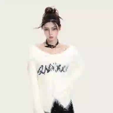 柏黛妃 一字领慵懒风字母软糯针织衫 女款