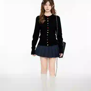 柏黛妃 韩系腊肠狗圆领修身长袖针织衫 女款