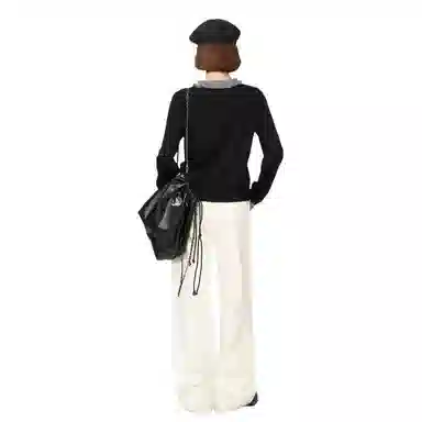 柏黛妃 假两件短款长袖打底针织衫 女款 黑色