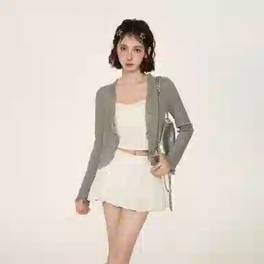 柏黛妃 纯色修身短款长袖衬衫 女款 灰色