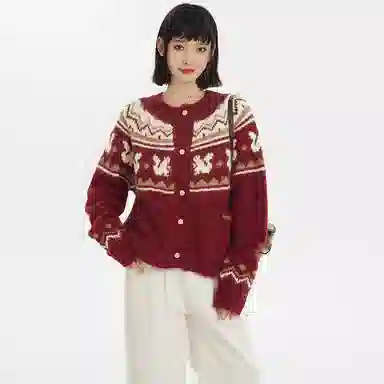 柏黛妃 加厚宽松慵懒开衫外套长袖针织衫 女款