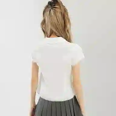 柏黛妃 学院风纯色翻领镂空短袖衬衫 女款 白色