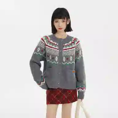 柏黛妃 加厚宽松慵懒开衫外套长袖针织衫 女款