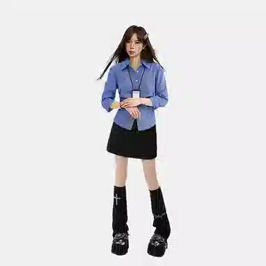 柏黛妃 翻领修身收腰薄款纯色简约长袖衬衫 女款