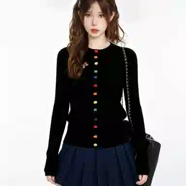 柏黛妃 韩系腊肠狗圆领修身长袖针织衫 女款