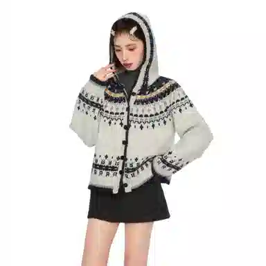 Bodafei Printed Hoodie Cardigan