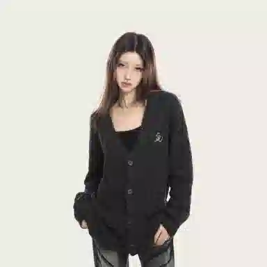 Bodafee V-Neck Knit Sweater Black Grey