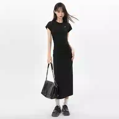 柏黛妃 纯色简约修身短袖连衣裙 女款 灰色