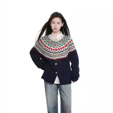 柏黛妃 费尔岛复古针织衫慵懒风加厚外穿长袖上衣 女款