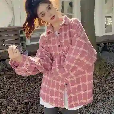柏黛妃 格子宽松休闲外套长袖上衣衬衫 女款