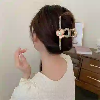 秦福炫 精致鸢尾花抓夹设计轻奢时尚简约高级感后脑勺盘发鲨鱼夹发量多 合金 发夹 女款