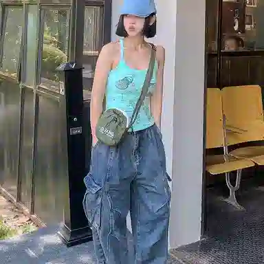 笛贝嘉 韩版抽绳轻便小众时尚个性 尼龙 手机包 男女同款情侣款 多色