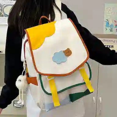 笛贝嘉 日系小众撞色大容量高颜值百搭轻便可爱 尼龙 双肩包 男女同款情侣款 多色