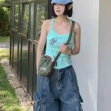 笛贝嘉 韩版抽绳轻便小众时尚个性 尼龙 手机包 男女同款情侣款 多色