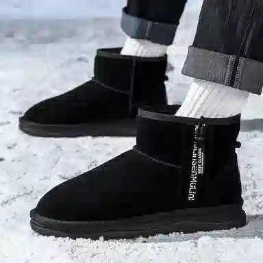 木林森 牛剖层革 保暖防滑 加绒加厚 经典百搭 短筒 雪地靴 男款