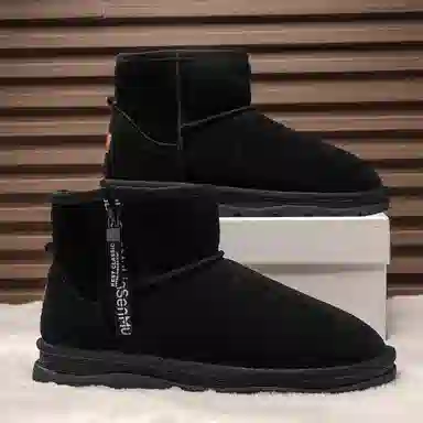 木林森 牛剖层革 保暖防滑 加绒加厚 经典百搭 短筒 雪地靴 男款