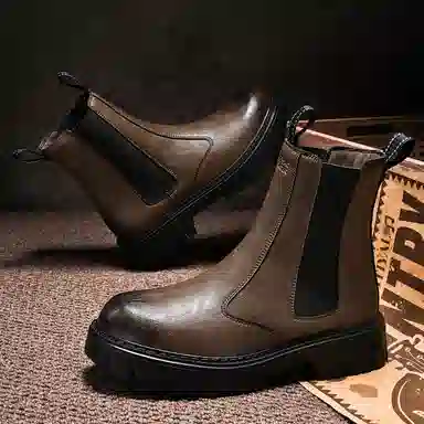 木林森 合成革 耐磨防滑 通勤百搭 舒适潮流 短筒 切尔西靴 男款