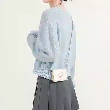 爱路喜 爱心设计链条肩带 合成革 斜挎包钱包 小号 女款 奶油白