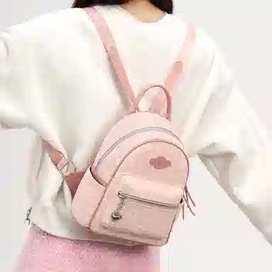 爱路喜 小众设计高级感印花百搭出行简约 合成革 双肩包 女款 甜心粉