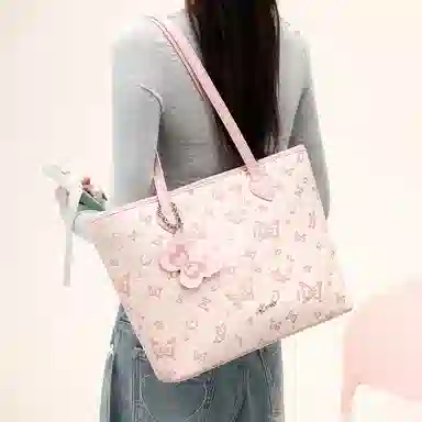 爱路喜 学生上课时尚百搭印花通勤手提包 合成革 托特包 常规 女款 樱花粉