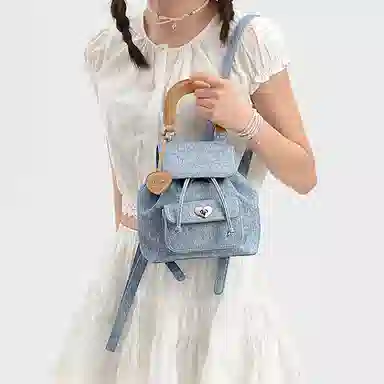 爱路喜 休闲少女短途出行旅行大容量 合成革 双肩包 常规 女款 牛仔蓝