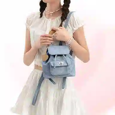 爱路喜 休闲少女短途出行旅行大容量 合成革 双肩包 常规 女款 牛仔蓝