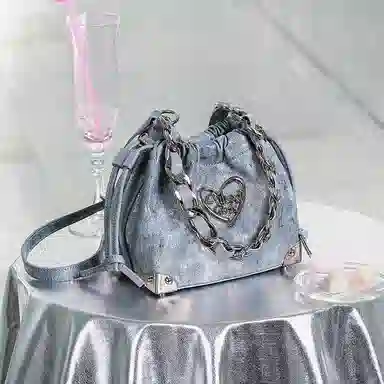 爱路喜 甜酷少女时尚 合成革 手提斜挎单肩包 中号 女款 流光蓝