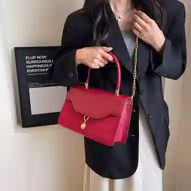 PINK·LAND Velvet Pearl Chain Bag Red