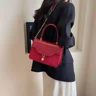 PINK·LAND Velvet Pearl Chain Bag Red