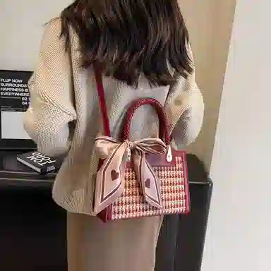 PINK·LAND Velvet Pearl Chain Bag Red