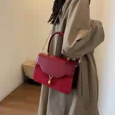 PINK·LAND Velvet Pearl Chain Bag Red