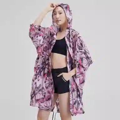 探路者 花卉印花轻薄中长款连帽皮肤衣 女款