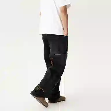 LOVE ME LATER Graffiti Embroidered Jeans Black