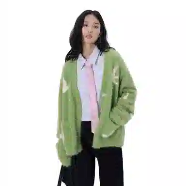 LOVE ME LATER Faux Mink Jacquard Cardigan