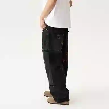 LOVE ME LATER Graffiti Embroidered Jeans Black