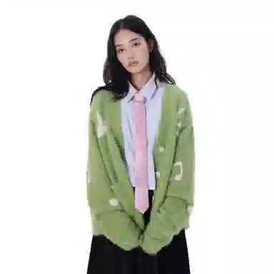 LOVE ME LATER Faux Mink Jacquard Cardigan