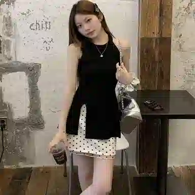 桴生 韩系纯色无袖波点小个子绝美短裙裙装套装 女款