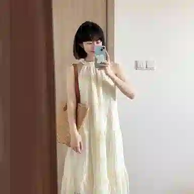 茵曼 纯色简约舒适无袖连衣裙 女款 梨花杏