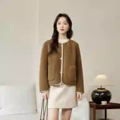 茵曼 皮毛一体仿羊羔绒外套颗粒绒织带保暖上衣绒感外套 女款