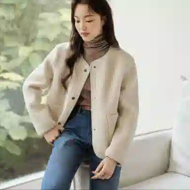 茵曼 皮毛一体仿羊羔绒外套颗粒绒织带保暖上衣绒感外套 女款