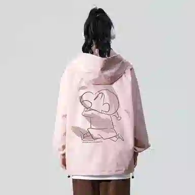 蜡笔小新 户外休闲奔跑线稿卡通人物字母印花保暖加厚休闲宽松可调节连帽羽绒服外套 男女同款