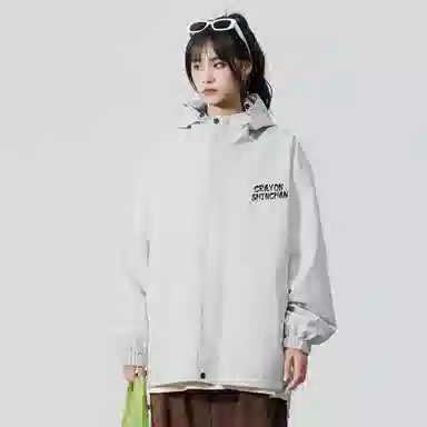 蜡笔小新 户外休闲奔跑线稿卡通人物字母印花保暖加厚休闲宽松可调节连帽羽绒服外套 男女同款